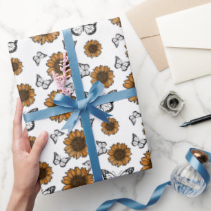 Papier Cadeau Motif Bohème Tournesol Et Papillons