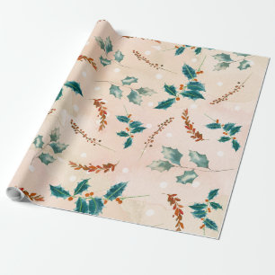 Papier Cadeau Motif Boho de Noël avec Feuilles
