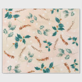 Papier Cadeau Motif Boho de Noël avec Feuilles (Plat)