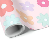 Papier Cadeau Motif Boho Rose Daisy Flowers (Coin rond)