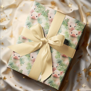 Papier Cadeau Motif botanique aquarelle de petits cochons mignon