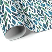 Papier Cadeau Motif botanique bleu et vert feuille (Coin rond)