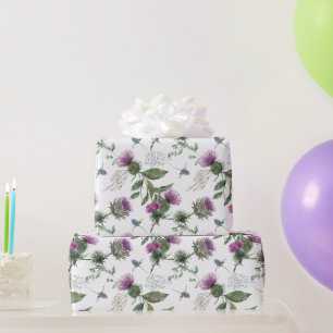 Papier Cadeau Motif botanique de chardon violet à l'aquarelle