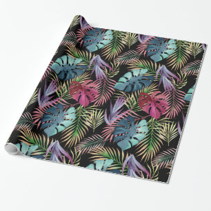 Papier Cadeau Motif botanique de feuillage tropical coloré