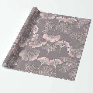 Papier Cadeau Motif botanique de feuille de ginkgo rose