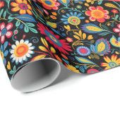 Papier Cadeau Motif botanique de fleurs sauvages rétro vintage (Coin rond)