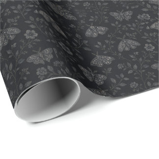 Papier Cadeau Motif botanique de Halloween sombre de luxe – Noir