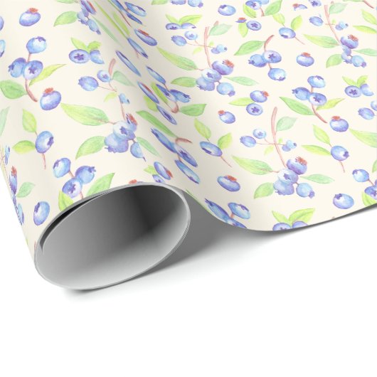 Papier Cadeau Motif botanique de myrtille à l'aquarelle mignon (Coin rond)