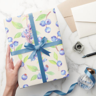 Papier Cadeau Motif botanique de myrtille à l'aquarelle mignon