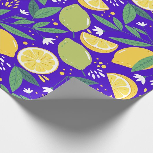 Papier Cadeau Motif botanique élégant Citrus Lemon en bleu (Coin)