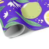 Papier Cadeau Motif botanique élégant Citrus Lemon en bleu (Coin rond)