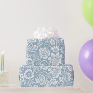 Papier Cadeau Motif botanique floral blanc