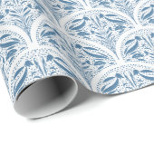 Papier Cadeau Motif botanique floral bleu et blanc de printemps (Coin rond)