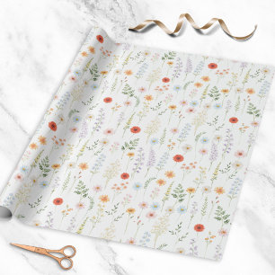 Papier Cadeau Motif botanique floral de fleurs sauvages à l'aqua