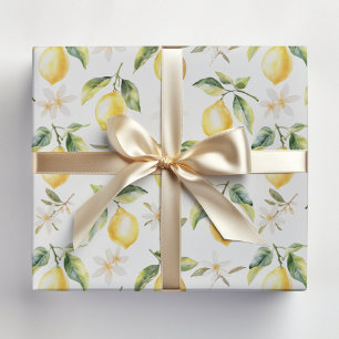 Papier Cadeau Motif botanique floral de fruit de citron agrume