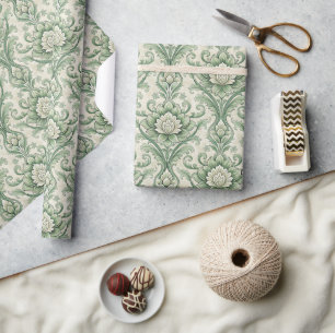 Papier Cadeau Motif botanique vert vintage