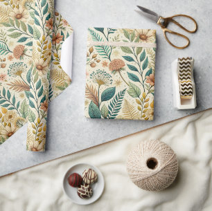Papier Cadeau Motif botanique vintage de marguerite et de feuill
