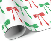 Papier Cadeau Motif Bow Red & Green Watercolor (Coin rond)