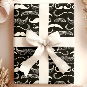 Papier Cadeau Motif branché Hipster noir et blanc Mustache