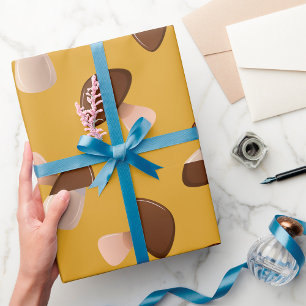 Papier Cadeau Motif Brown de champignons sur moutarde jaune