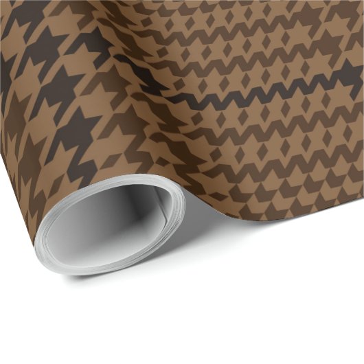 Papier Cadeau Motif Brown Houndstooth Glen Check (Coin rond)
