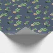 Papier Cadeau Motif Cactus Vert Sur Bleu (Coin)