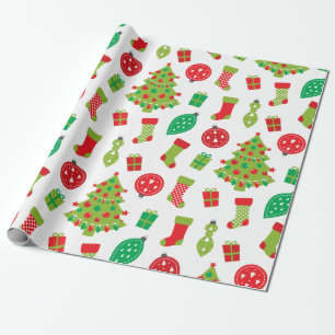 Papier Cadeau Motif Cadeau Arbre de Noël Rouge Vert Rétro Emball