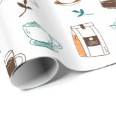 Papier Cadeau Motif café et café tiré à la main (Coin rond)