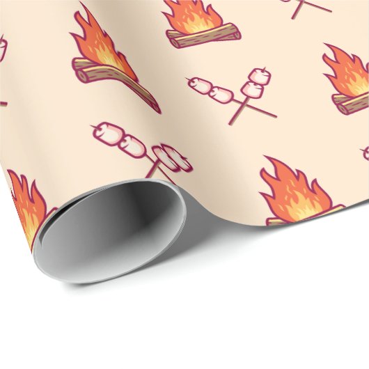 Papier Cadeau Motif Campfire et Marshmallow (Coin rond)