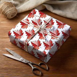 Papier Cadeau Motif canadien contemporain de feuille d'érable ID