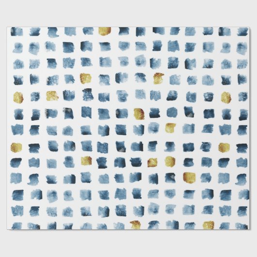 Papier Cadeau Motif Carré élégant Blue Gold Aquarelle (Plat)