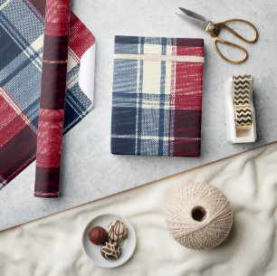 Papier Cadeau Motif carreau bleu et rouge de Noël classique