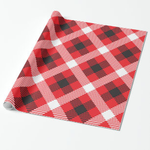 Papier Cadeau Motif carreau de bœuf rouge blanc et noir