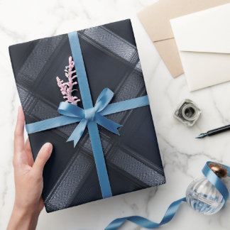 Papier Cadeau Motif carreau élégant argent marine luxe en grille
