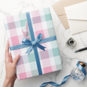 Papier Cadeau Motif carreaux blanc gingham rose menthe pastel do
