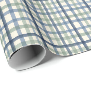 Papier Cadeau Motif carreaux bleu vintage Bleu poussiéreux ver