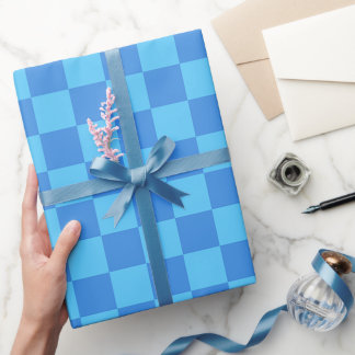 Papier Cadeau Motif carreaux bleus Prépa Minimaliste Moderne