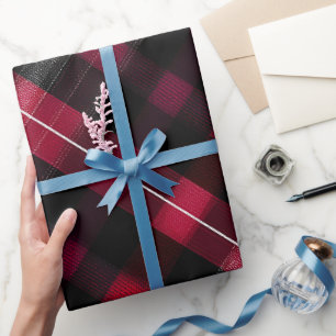 Papier Cadeau Motif carreaux bordeaux noir vin rouge foncé