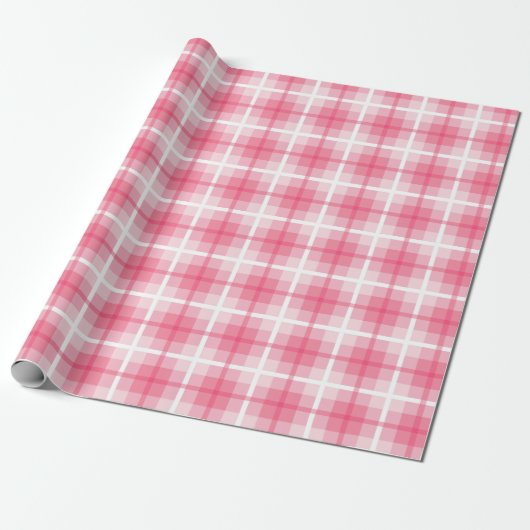 Papier Cadeau Motif Carreaux Élégant de Rouge Rose Blanc (Déroulé)