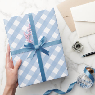 Papier Cadeau Motif carreaux et gingham bleu pastel classique