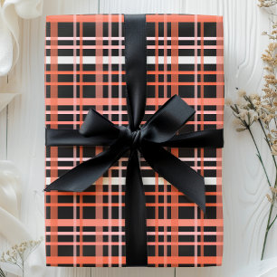 Papier Cadeau Motif carreaux Halloween en orange, rose et noir