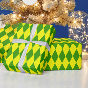 Papier Cadeau Motif Carreaux Harlequin Jaune Vert 