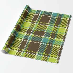Papier Cadeau Motif carreaux jaune marron et bleu