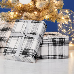 Papier Cadeau Motif carreaux monochrome blanc chic ivoire noir
