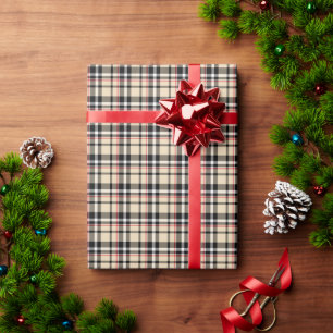Papier Cadeau Motif carreaux tartan écossais rouge beige noir bl