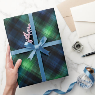 Papier Cadeau Motif carreaux tartan vert forêt marine profond