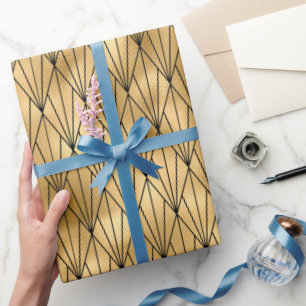 Papier Cadeau Motif carrelé noir Art déco or