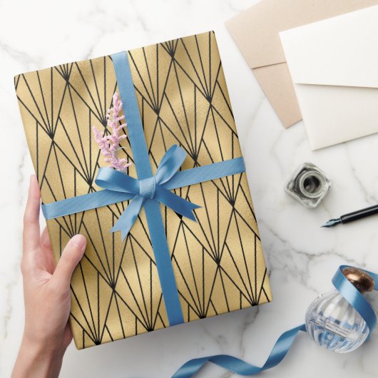 Papier Cadeau Motif carrelé noir Art déco or (Cadeaux)