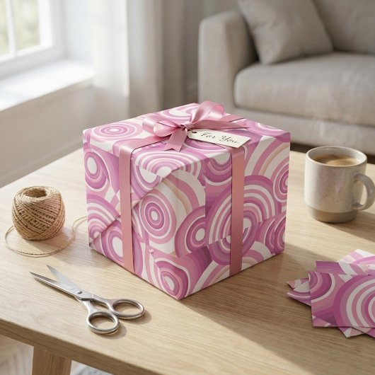 Papier Cadeau Motif Cercles Rétro Rose