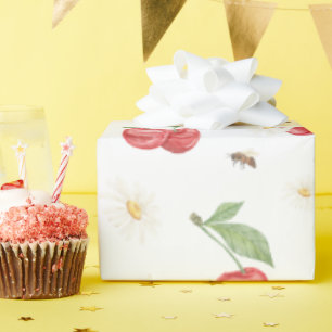 Papier cadeau motif cerise aquarelle